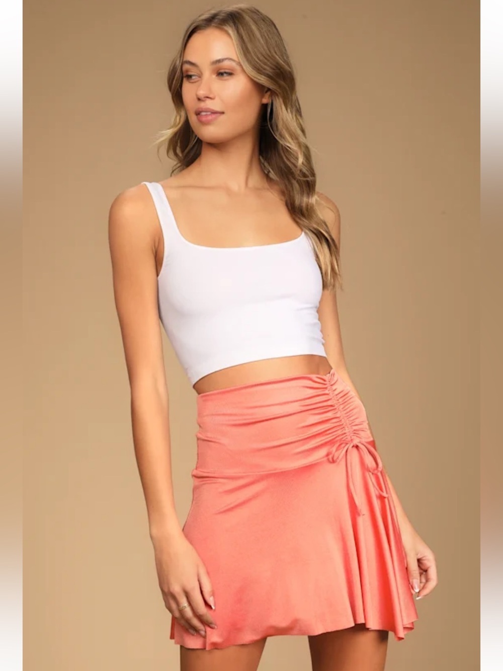 Free People Who’s That Ruched Mini Skirt Orange Size Medium